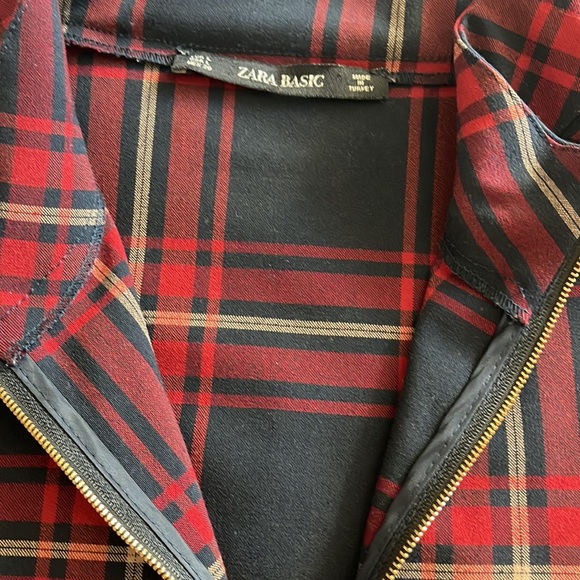 Zara plaid a-line dress with front pockets 3/4 sleeves exposed gold zipper - Picture 3 of 13